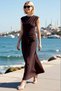 Women's Sleeveless Crew Neck Fitted Maxi Dress with Gathered Draping Detail Long Evening Dress Casual - 2