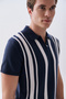 Men's Off-White Striped Polo Collar Short Sleeve Knit Sweater - 3