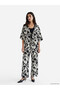 Black V-Neck Patterned Tie-Up Women's Kimono - 2