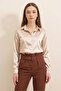 Women's Draped Satin Beige Shirt - 5