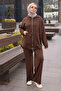 Brown Zippered Tunic and Pants Modal Set
