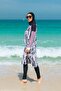 Full Covered Hijab Swimsuit Set Geometric Patterned Color Block 4 Piece - M2302 - 4
