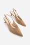 Women's Stiletto Open Back V-Neck Short Classic Heeled Shoes with Sewing Detail on the Front Orvani Camel Suede