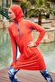 Orange Blocky Full-Covered Hijab Swimsuit 4-Piece Set M2472 - 2