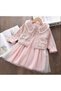 Girls Pink Tweed Jacket Dress Set, Peter Pan Collar, Long Sleeve, Button Front, 2-Piece Outfit, Party Dress, Birthday Outfit. - 2