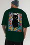 For the Love of Cats 98 Cat Printed Green Oversize T-Shirt 100% Cotton Unisex Cat Lover Premium Design - 5
