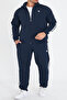 Men's Navy Blue Half Turtleneck Two Thread Large Size Tracksuit Set Lcv201550B