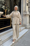 Women's Collar Drawstring Detail Suit Cream - 2