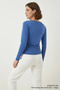 Women's Wrap Collar Draped Indigo Blouse - 7