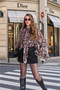 Women's Black Coffee Leopard Patterned Chiffon Blouse - Spanish Sleeve Evening Dress Blouse with Scarf Collar - 3