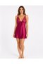 Women's Burgundy Satin Lace Nightgown and Robe Set with Thin Straps, Two-Piece Set - 5