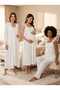 New Season Ecru Summer Lace Detailed Design Buttoned Wide Strap 100% Cotton Maternity Nightgown Pajama Set 4-Piece Set - 3