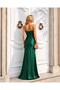 Emerald Stone Detailed Slit Satin Evening Dress 583404 - 4