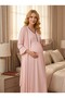 Women's New Season 2-Piece Maternity Nightgown Set with Buttons and Piping in Powder Color - 3