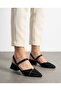 Women's Black Thick Heel Comfortable Fit Heeled Ballerina Shoes