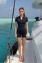 Women's Zipper Detailed Jumpsuit with Shorts Short Sleeve Lycra Relaxed Sea/Pool Swimsuit - 5