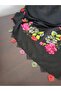 Handmade Black Color Writing Shawl with Hand-Embellished Sequins and Needlework on the Edges - 3