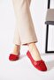 Mesarte bow elastic double color genuine leather women's flat shoes red skin - 5