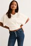 Women's Waist-Fitted Wide-Sleeve Natural Viscose Blouse - Soft Textured Stylish Summer Crew Neck Ecru (4710)