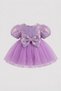 Lilac Bow Detailed Sequined Short Sleeve Baby Girl Dress - Amber - 2