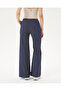 Women's Navy Blue Flare Pants, Regular Waist, Wide Legs, Slim Fit Trousers - 2