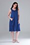 Women's Navy Blue White Polka Dot Pattern Standard Size Sleeveless Dress with Matching Pockets in Sizes 42-54 - 2