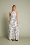 Linen Blend Lace Detailed Polka Dot Halter Neck Maxi Dress White-Black