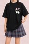 Women's Cute Rabbit Back and Chest Printed Oversize Crew Neck Cotton Casual Combed Cotton T-Shirt - 2