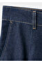 Orta bel pileli denim bermuda şort - 5