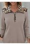 Women's Long Sleeve Leopard Collar Zippered Waffle Blouse - 2