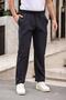 Men's Polo Collar Honeycomb Patterned T-Shirt and Comfortable Fit Lace-Up Trousers Set Black-Black - 3