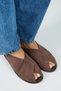 Jimena Women's Genuine Leather Flat Open-Front Detailed Sabo Brown Slippers - 2