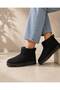 Women's Black Suede Fur Inside Thin Sole Mini Ankle Length Daily Winter Boots - 2
