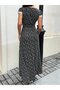 Women's Short Sleeve Deep V Neck Lace Detailed Floral Patterned Long Single Jersey Dress - 6
