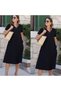 Women's Short Sleeve V-Neck Pocket Viscose Dress with A-Line Detail - 2