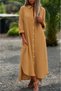 Women's Long Sleeve Collared Front Buttoned Wide Cut Detailed Long Dress - 3