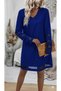 Women's Long Sleeve V-Neck Tulle Striped Detail Mini Crepe Dress