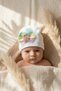 White Color 100% Cotton Bowknot Baby Girl Beanie - Stylish Baby Hat with Pineapple Figure and Colorful Ribbon Detail - 2