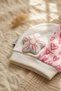 3-Piece 100% Cotton Floral Appliqué Baby Girl Beanie Hat Set - Heart and Stripe Pattern Combed Cotton Baby Hat - 2