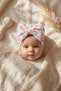 Papillon Series Heart Patterned Bow Baby Bonnet 6-12 Months - 100% Cotton Flexible Ribbed Baby Hair Accessory - 2