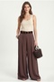 Women's Aviva Woven Modal Belted Waist Elastic Ultra Wide Leg Brown Trousers - 3