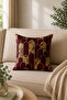 Burgundy Gold Art Deco Patterned Digital Printed Throw Pillow Cover