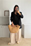 Women's woven bag camel woven - 6