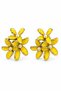 Women's Yellow Enamel Steel Flower Earrings - Pearl Detailed Casual Earrings