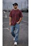 Men's Regular T-Shirt Acid Washed Vintage Effect Dyed Burgundy - 4