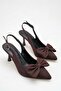 Women's Bow Detailed Brown Fabric Heeled Shoes