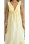 Women's Light Yellow V-Neck Lace-Up Long Dress with Ruffle Detail - 3