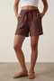 Dark Brown Women's 100% Cotton Muslin Fabric Shorts with Elastic Waist, Double Pockets, Comfortable Cut, Summer Shorts - 5