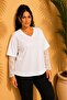 Women's Plus Size V-Neck Sleeve Lace Piece Long Sleeve Side Slit Stretchy Blouse