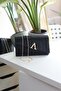 Women's Black Laser Cut Chain Shoulder Bag with V Accessories - 3